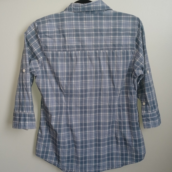 Carhartt Plaid Button-down 3/4 sleeves Women's size S 4/6 Blue Gray White summer - Picture 3 of 17